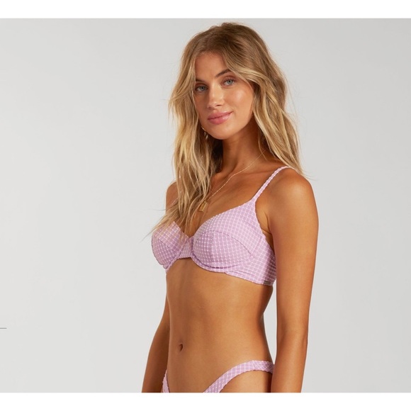 Billabong 💜 Lilac Check Underwire Bralette Bikini Top | Lowrider Bottoms - Picture 4 of 16